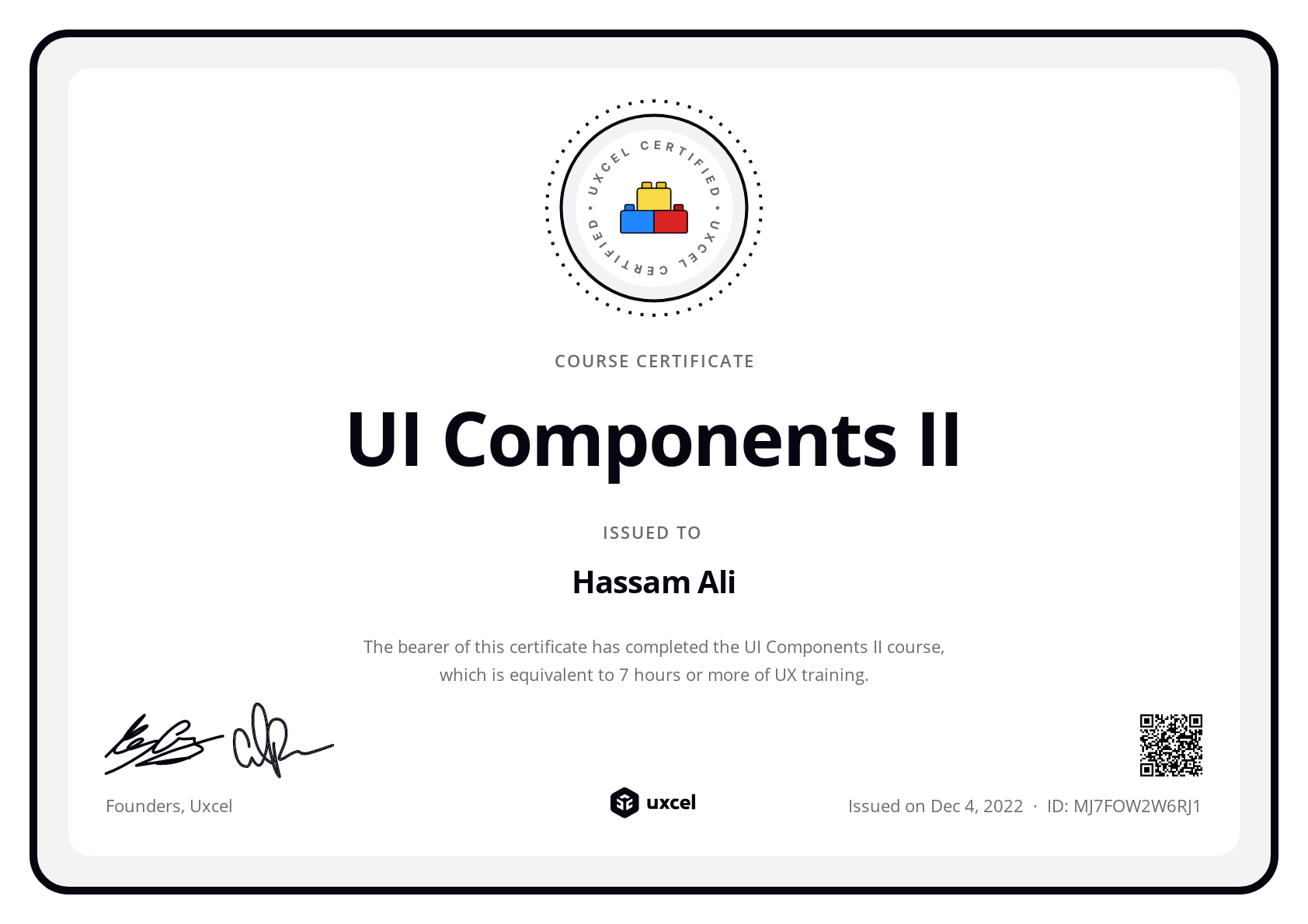 Hassam Ali's certificate